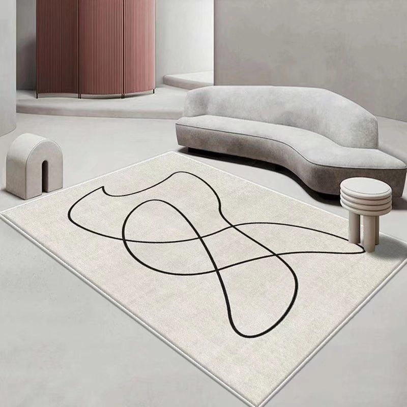 White Modern Rug Polyester Abstract Line Rug Stain Resistant Rug for Sitting Room