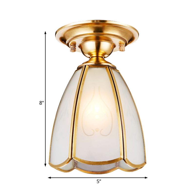5"/6" Wide Cone/Globe Semi Flush Mount Traditional White Glass Brass 1 Bulb Ceiling Mount Chandelier