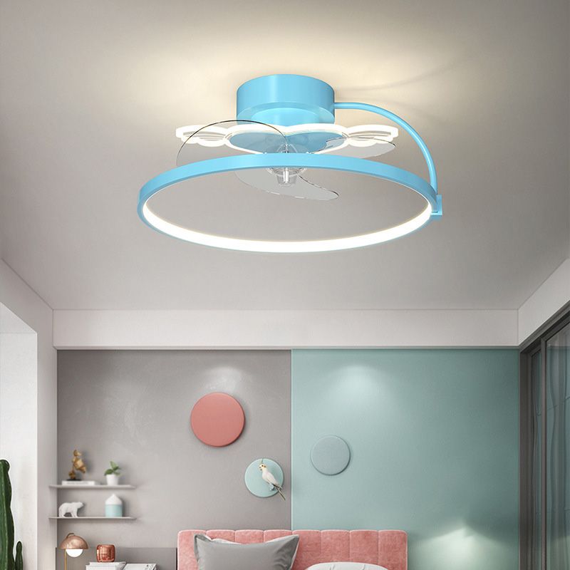 Heart Wings Shaped Ceiling Fan Lamp Cartoon Metal Children Bedroom LED Flush Mount Light
