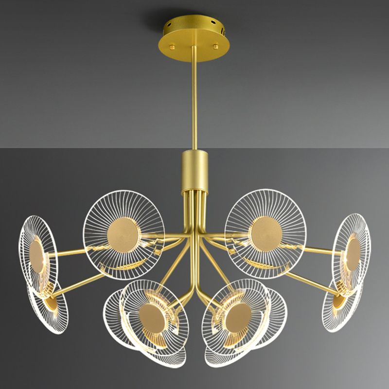 Gold Radial Chandelier Lamp Postmodern LED Acrylic Suspension Light for Living Room