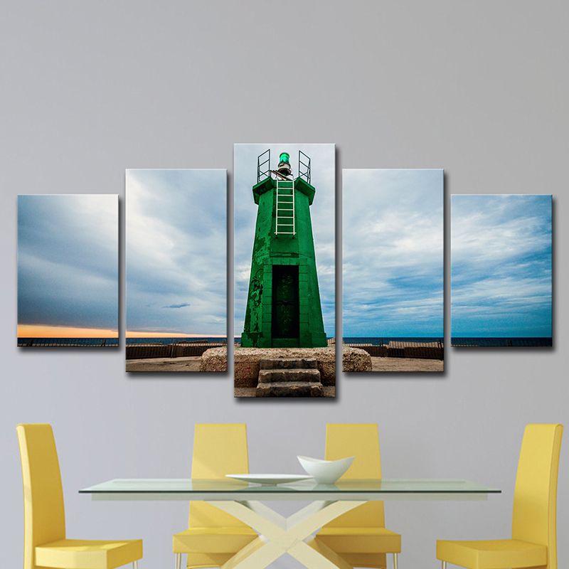 Green Lighthouse Wall Art Spain Denia Cruise Port Modern Multi-Piece Canvas Print for Hotel