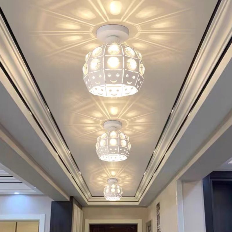 Plafón de techo redondo para pasillo, luz empotrada de cristal, estilo nórdico, 1 luz, color blanco