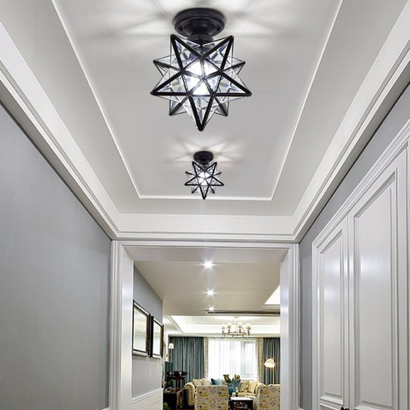 Glass Semi Flush Mount Light Star Shape Vintage Semi Flush Ceiling Light