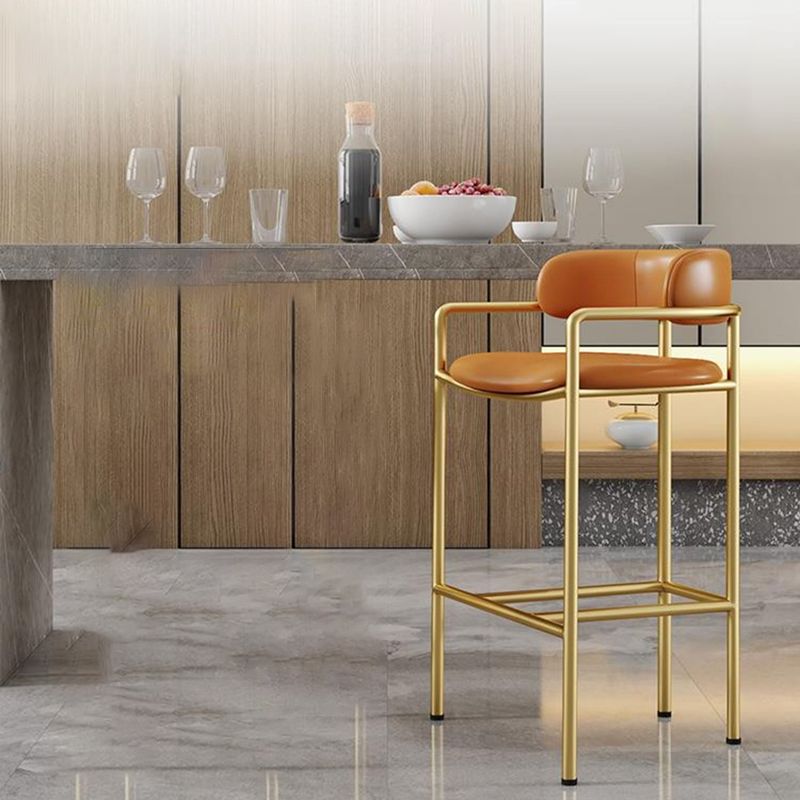 Industrial Upholstered Counter Stool Arm Low Back Bar Chair with Metal Legs