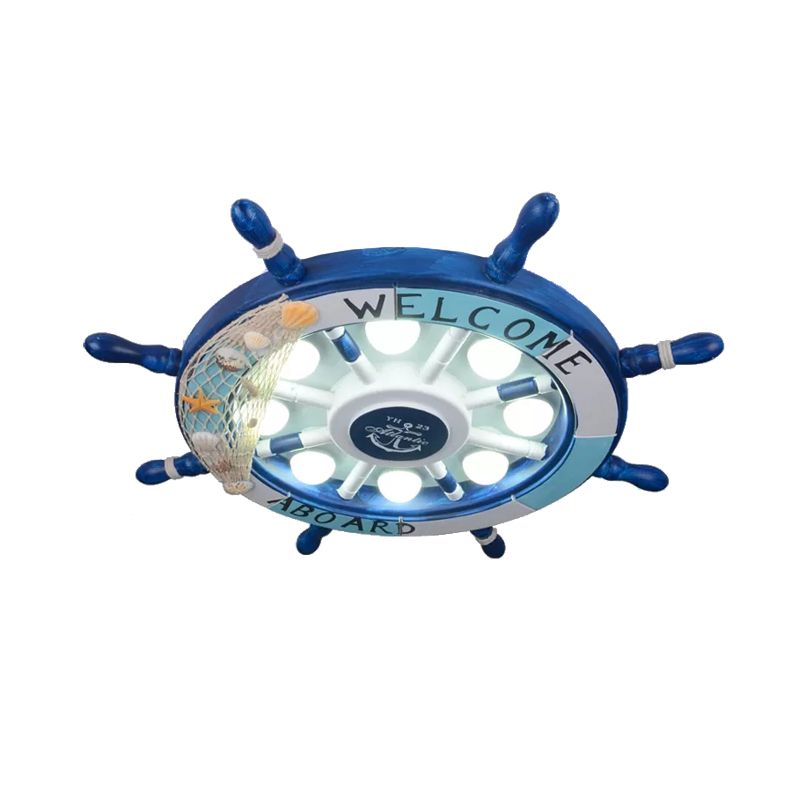 Rudder Kindergarten Ceiling Mount Light Metal 8 Lights Nautical Ceiling Lamp in Blue