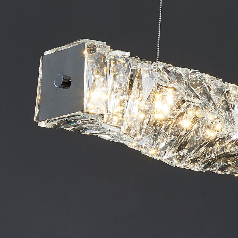Linear Shape Crystal Island Pendants Modern Style 1 Light Island Pendant Lights in Silver