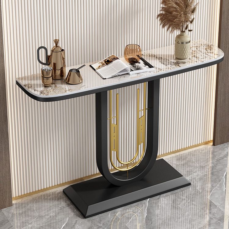 Half Moon Console Table Antique Finish Console Sofa Table in Stone