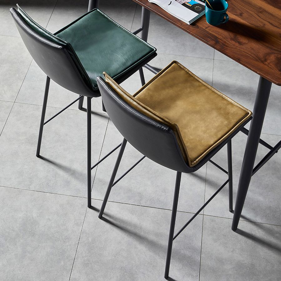 Contemporary Style Low Back Leather Armless Bar Stool with Metal Legs
