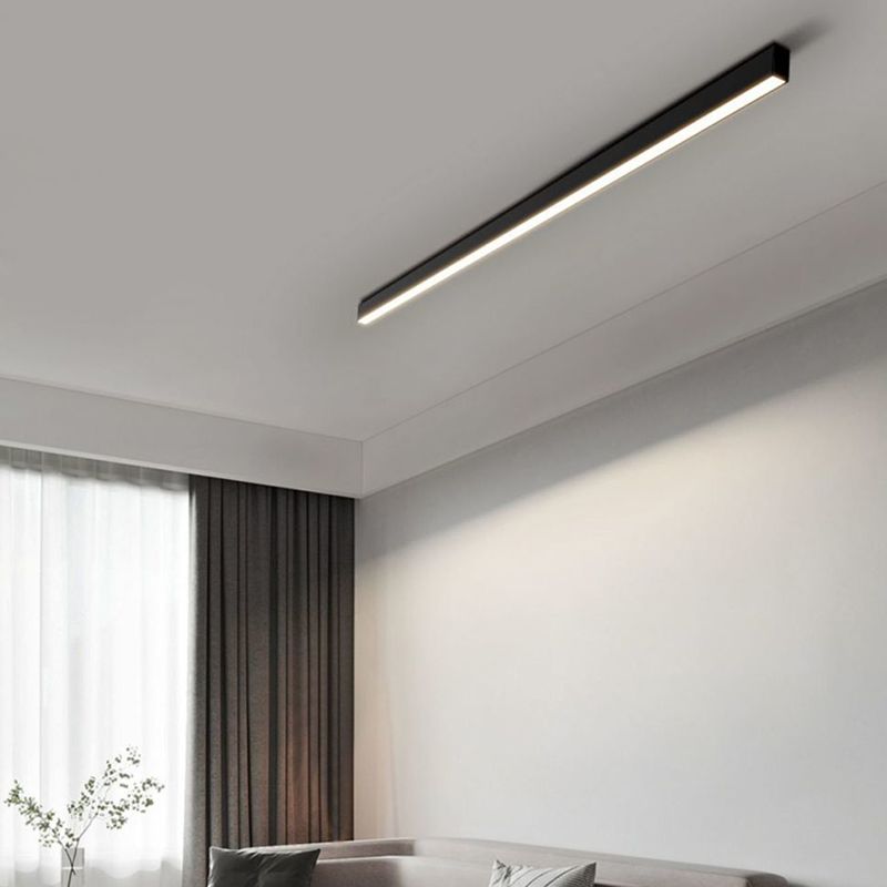 Metal Linear Flush Mount Fixture Modern Flush Light Fixture in Black