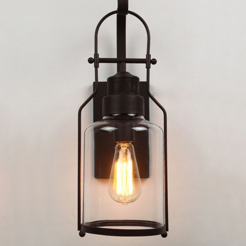 Industrial Retro Single Wall Sconce Wrought Iron Wall Lamp with Clear Glass Shade