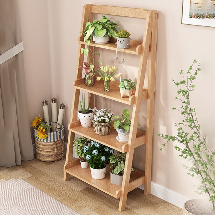 Contemporary Open Ladder Bookshelf Rubber Wood Vertical Bookcase