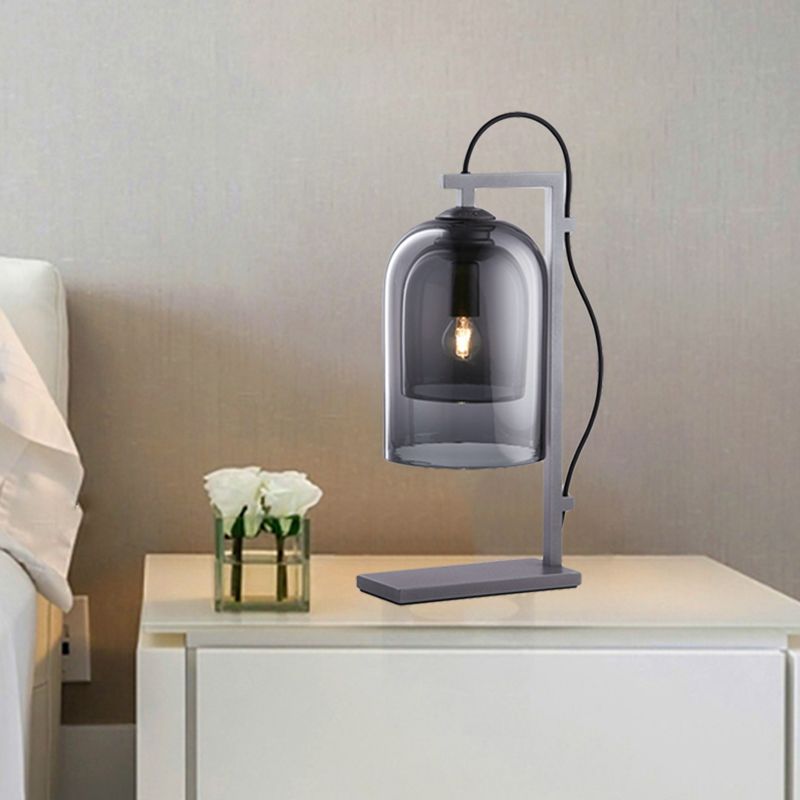 Double Bell Table Lighting Minimalist Smoke Gray Glass Bedroom 1 Head Plug In Desk Lamp