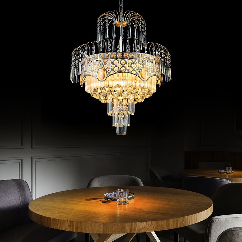 Modern 3/5 Lights Chandelier Light with Crystal Shade Gold Tiered Ceiling Light for Dining Room, 18"/19.5" Wide