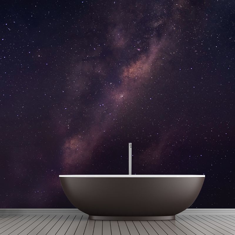 Star and Distant Galaxy Mural in Purple-Black Modern Style Wall Art for Living Room