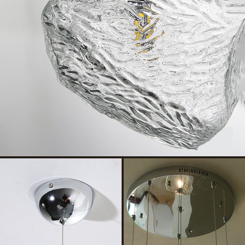 Icy Glass Stone Shaped Suspension Lamp Simplicity 1-Light Chrome Pendant for Dining Room