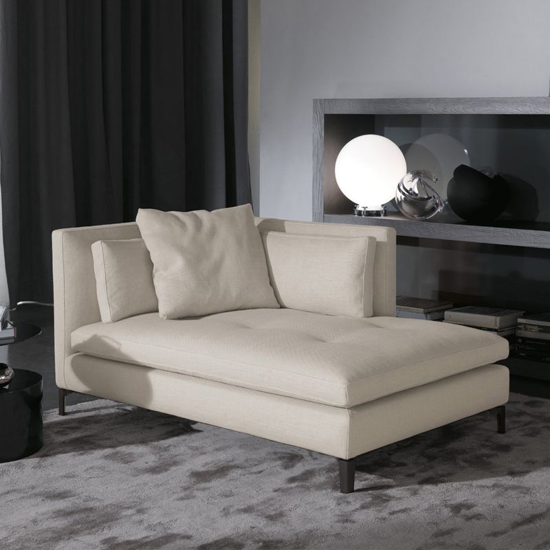 Living Room Chaise Square Arms Modern Chaise Lounge with Cotton Upholster