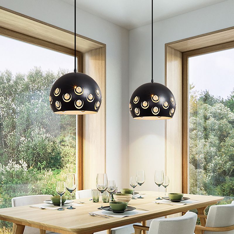 Minimalist 1 Head Drop Pendant with Metal Shade Black Finish Domed Ceiling Suspension Lamp