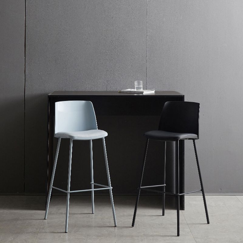 Contemporary Upholstered Low Back Plastic Bar Stools with Metal Base