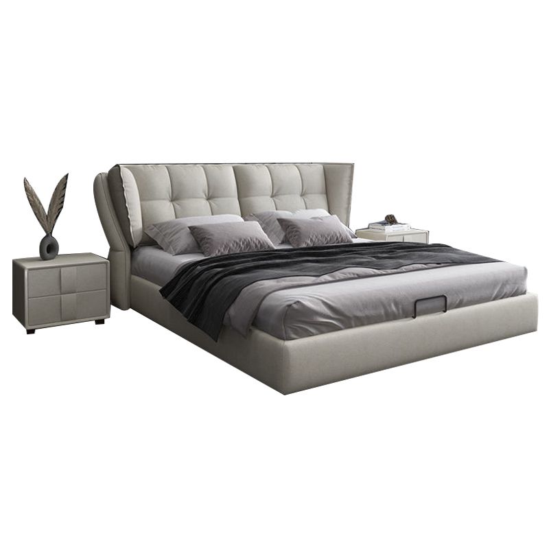 Modern Upholstered Headboard Bed Solid Wood Beveled Panel Bed