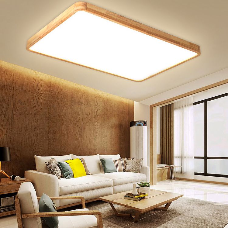 Moderne rechteckige Unterputz-Deckenleuchte Leuchtmittel Holz LED-Schlafzimmer Flush Mount Deckenleuchte in Beige
