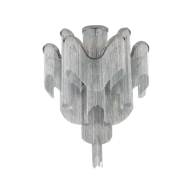 Aluminum Tiered Tassel Semi Flush Light Modernist LED Close to Ceiling Lamp for Living Room