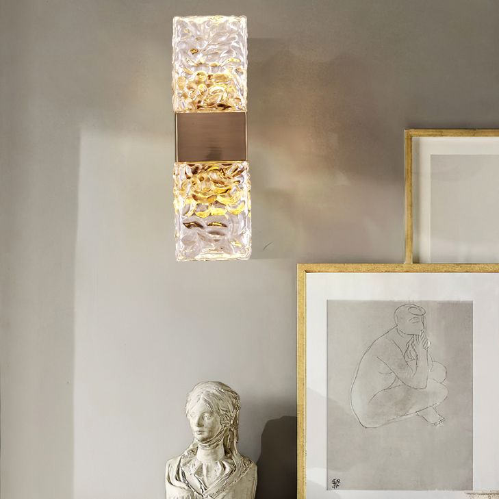 Gold Crystal Block Rectangular Wall Light Modern Wall Sconce for Living Room