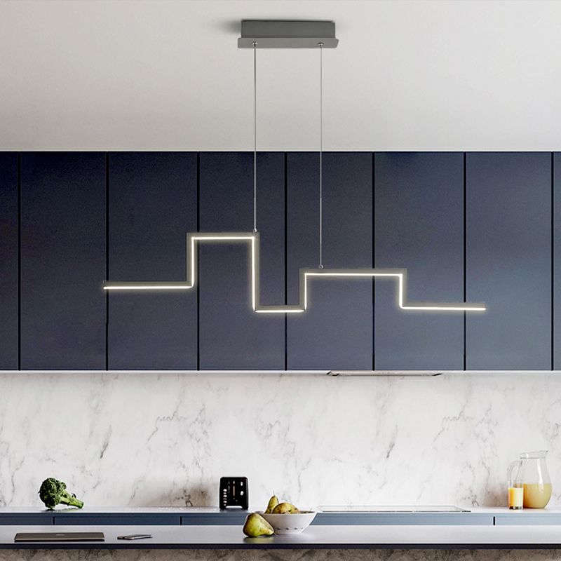 31,5 "/39" W Linear Kitchen Island Lighting Metal Minimalistic LED sospeso a LED in Black/Grey, Luce calda/Bianca