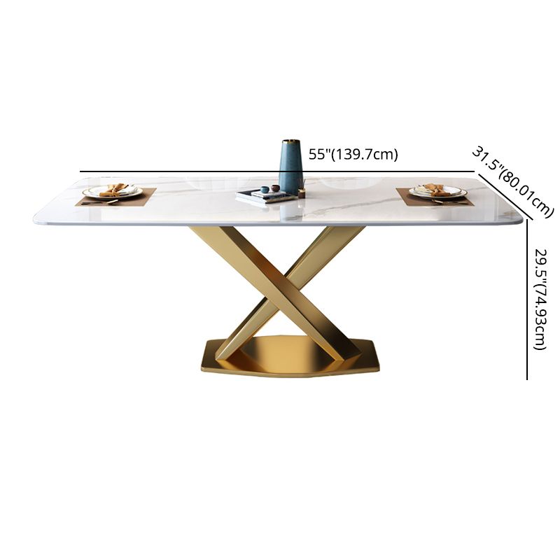 Modern Sintered Stone Dining Table Rectangular Dining Table Set with X-shaped Metal Frame