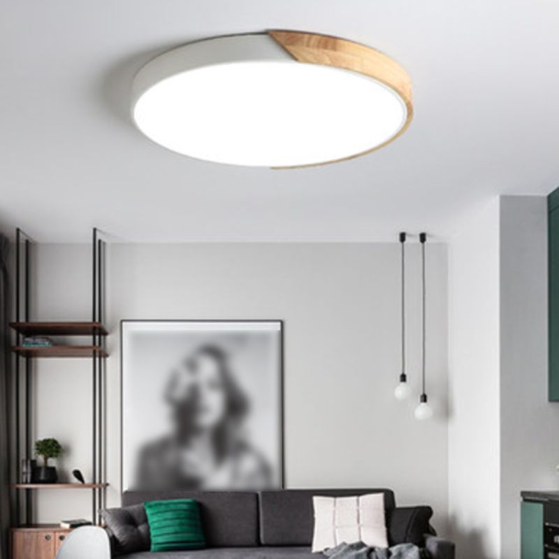 Round Shape LED Ceiling Lamp Macaroon Modern Style Iron 1 Light Flush Mount for Bedroom
