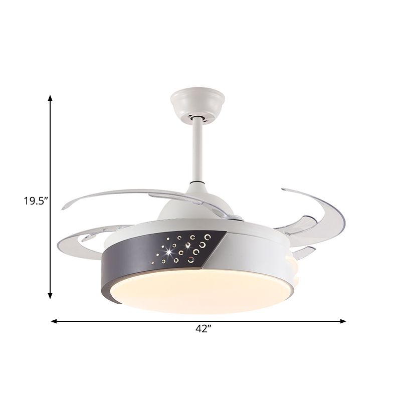 Éclairage de ventilateur de pendentif en anneau acrylique minimalisme LED CHAMBRE SEMI FUX MONT ÉCLAIRATION EN NOIR ET BLANC avec 4 lames, 42 "de largeur
