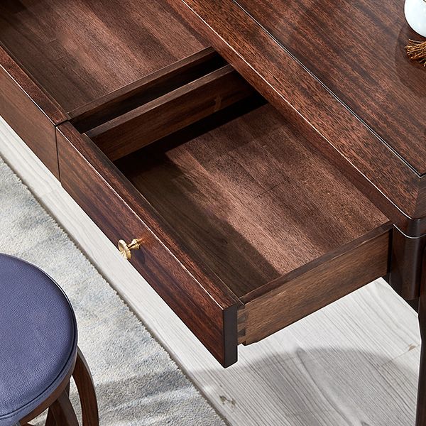 Traditions Solid Wood Vanity Set with Stool Set Brown Dresser with 2-Drawer and Mirror