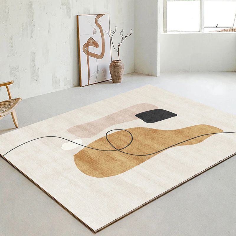Apricot Abstract Carpet Polyester Modern Area Rug Non-Slip Backing Indoor Rug for Home Decor