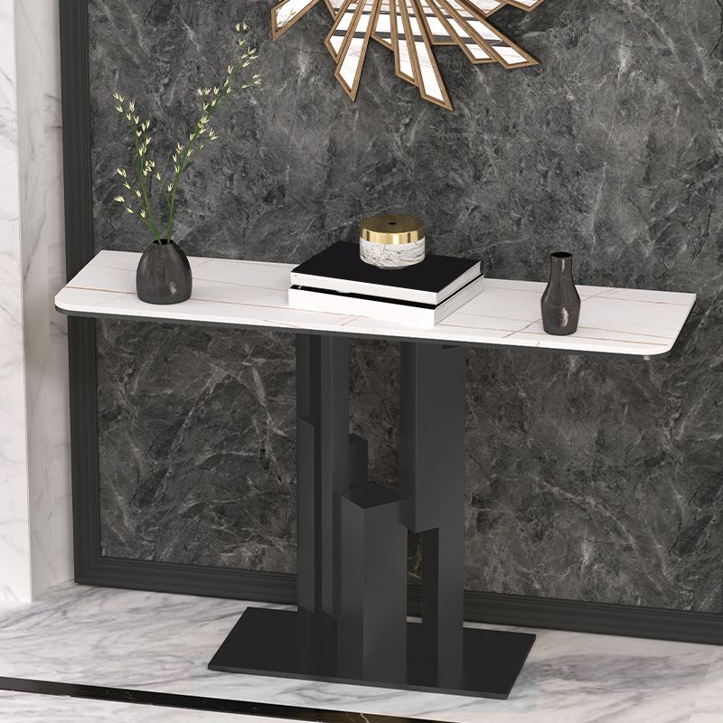 Modern Rectangle Stone Top Accent Tale with Iron Base for Hall