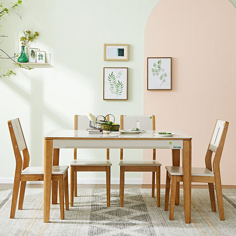 5/7 Pieces Glass Top Solid Wood Frame 4 Legs Dining Set for Home