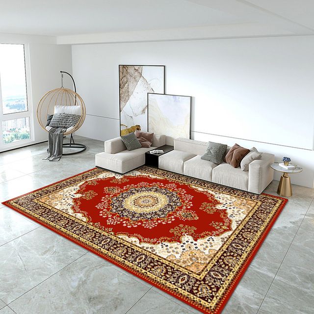 Blue European Carpet Medallion Print Polyester Area Rug Stain Resistant Rug for Home Decor