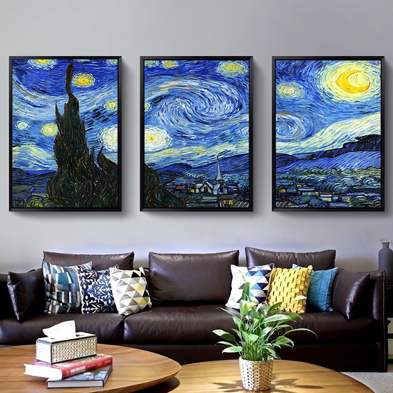 Starry Night Canvas Art Classic Enchanting Van Gogh Painting Wall Decor in Soft Color