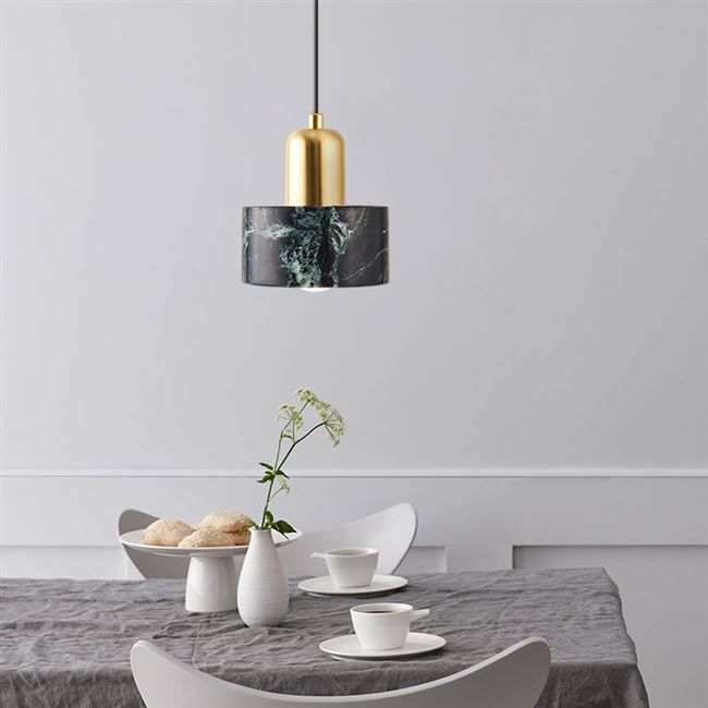 Brass Finish Small Pendant Light Nordic 1-Bulb Marble Suspension Lamp for Bedroom