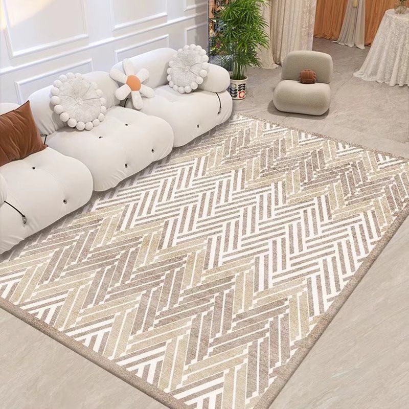 Brown Plaid Rug Polyester Simple Rug Non-Slip Backing Rug for Living Room