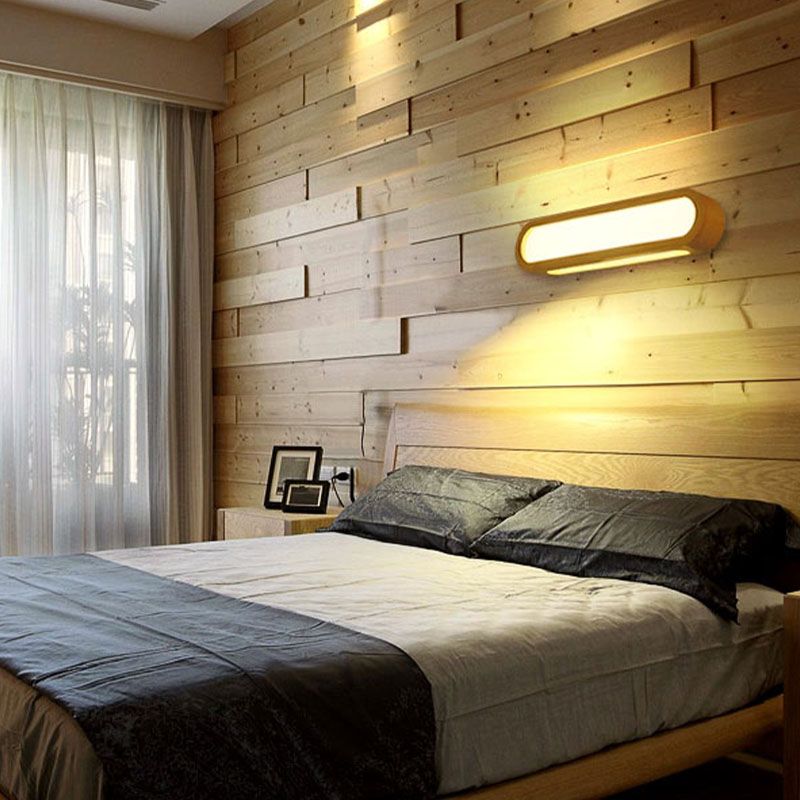 Wood 1-Light Linear Shade Wall Sconce Modern Simple Style Mirror Wall Lighting in Brown