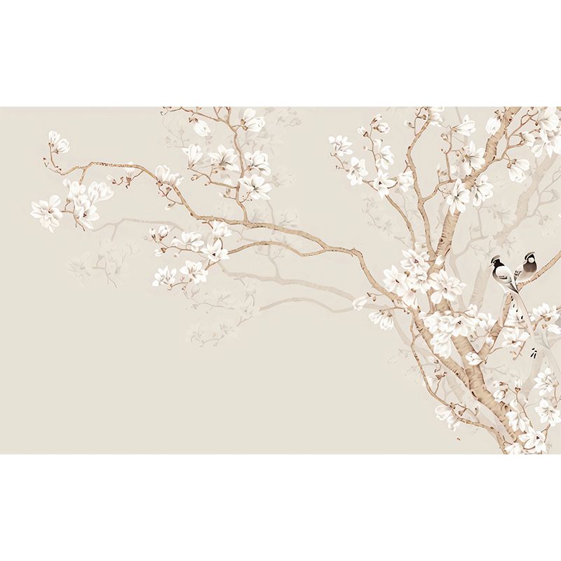 Beige Plum Blossom Wall Mural Flower Rustic Moisture Resistant Wall Decor for Home