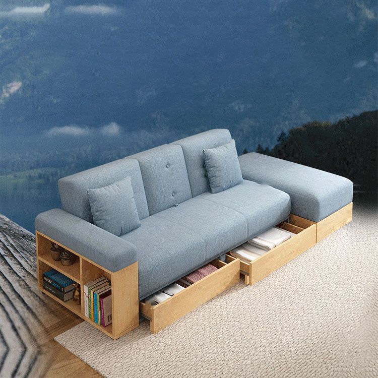 Modern Fabric Sofa Square Arm Loose Back Settee with Storage for Living Room