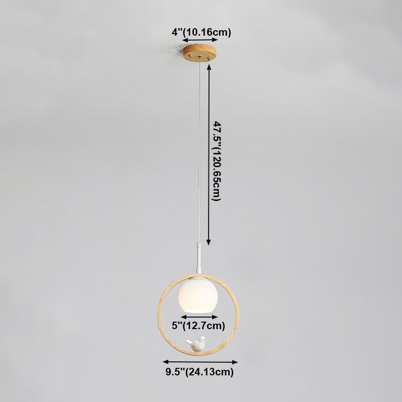 Moderne kreative hängende Lampe Holzkugel Anhänger Licht mit weißem Glasschatten