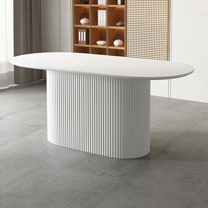 Modern White Top Dining Table Oval Dining Table with Wooden Base