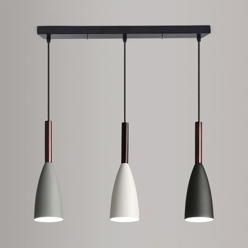 Pendant multi-lumière à teinte conique à 3 légers, luminaire de plafond multi-pendentif en métal minimaliste