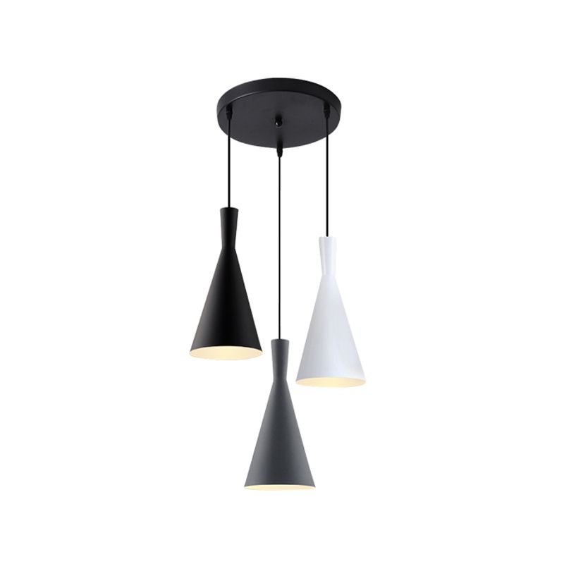 Entonnoir en cluster Light Light Nordic Aluminium 3 têtes d'éclairage de suspension blanc-gris-blanc avec canopée ronde / linéaire