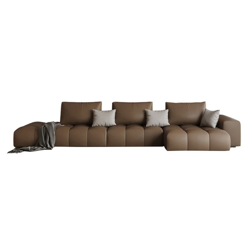 Dark Brown Faux Leather Sectional Stain-Resistant One Arm Sectional for Living Room
