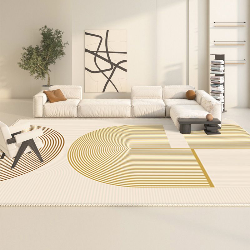 Polyster Rectangle Area Rug Living Room Banded Pattern Non-Slip Backing Modern