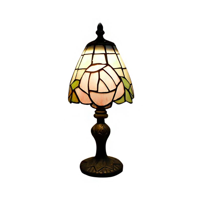 Lampada da tavolo rosa Lampada d'accento a 1 luce in vetro colorato rustico in bianco e rosa per comodino