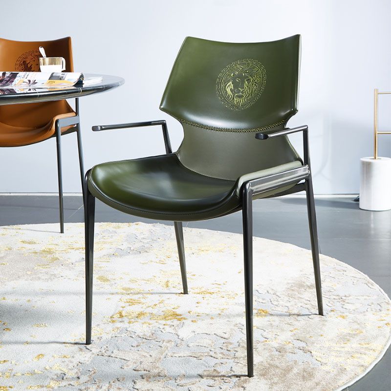 Faux Leather Dining Chairs Industrial Style Patio Dining Chair with Black Legs