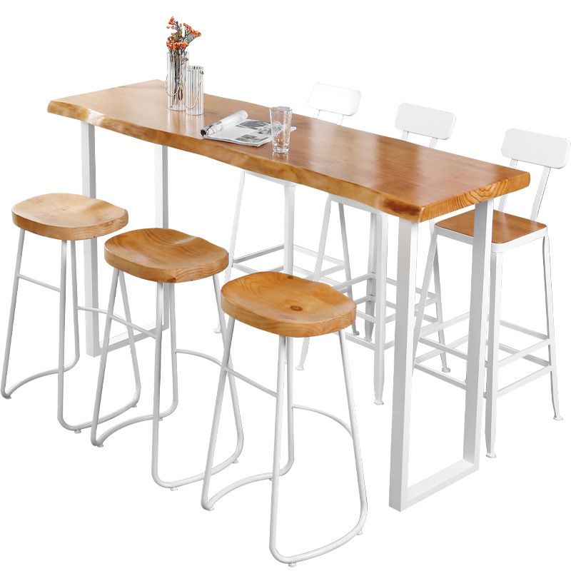 Contemporary 1/2/4/7 Pieces Bar Table Set Rectangle Wood Bar Table with Wood Stools